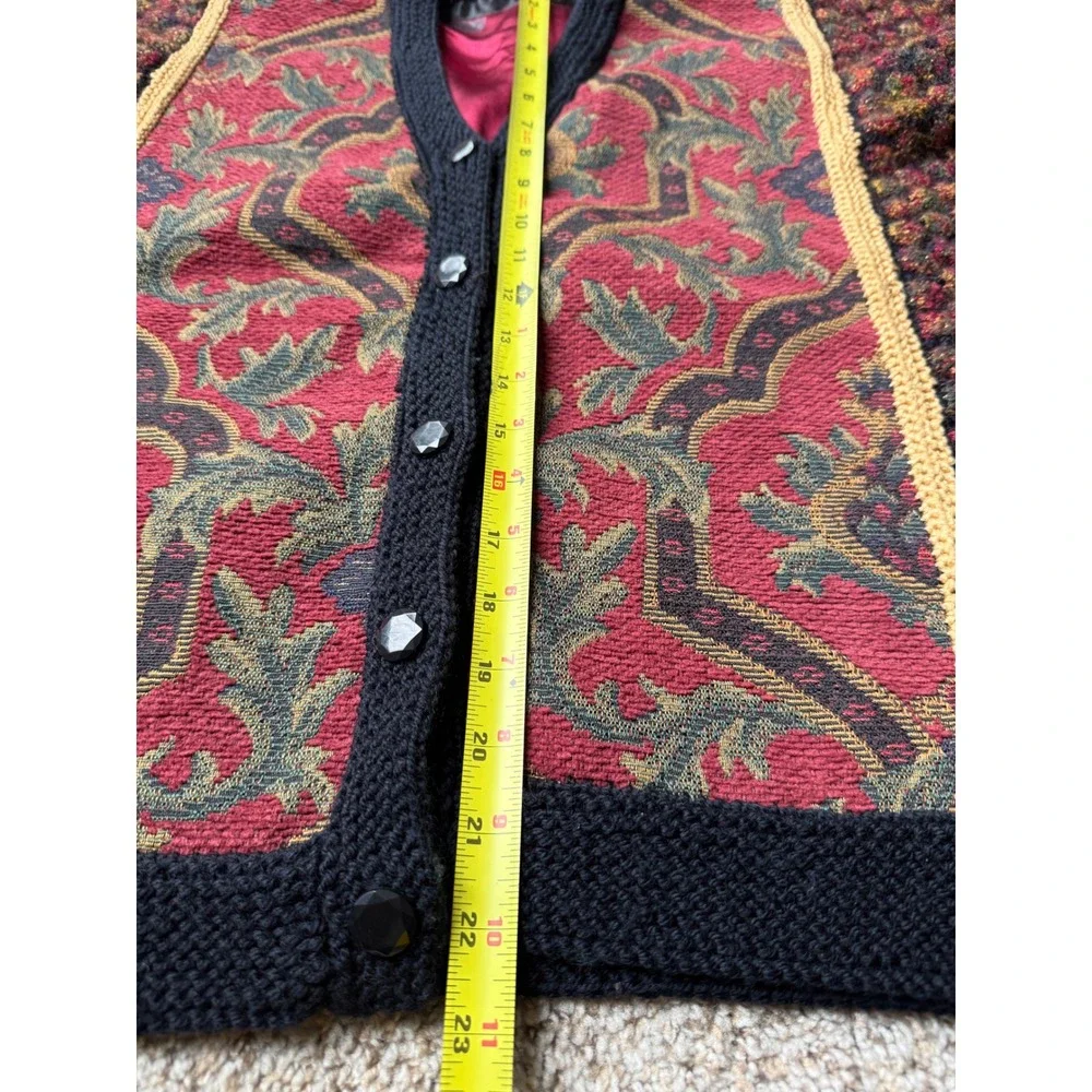 Vintage Tapestry wool Cardigan‎ Boho Art-to-Wear popcorn Knit Jacket eclectic L